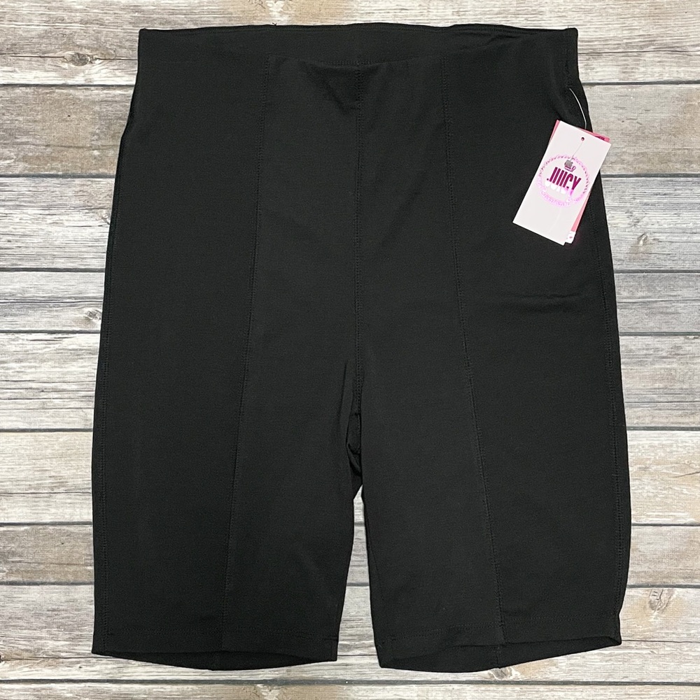 Juicy Couture Liquorice Black Bike Shorts NWT Medium High Rise Elastic Waistband